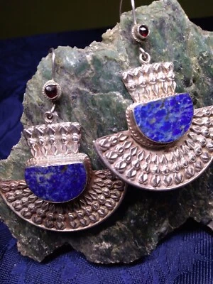 Orecchini in argento 925 con Lapislazzuli e granati - Immagine 1 di 4