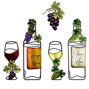 NewVees Metal Wall Art Decor - 5pcs Vintage Red & White Wine Glass & Bottle F... - Picture 1 of 6