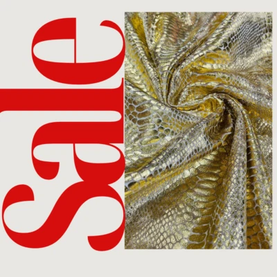 GOLD  - Foil Snake Design Stretch Velvet Fabric-Sold by Yard. - Image 1 of 3