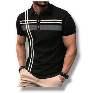 Men's Polo Shirt Contrast Color Casual Occasions - Picture 1 of 2