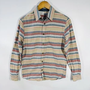 Gymboree Boys Flannel Shirt XL 14 Tan Blue Stripe Print Long Sleeve Button Up - Picture 1 of 12