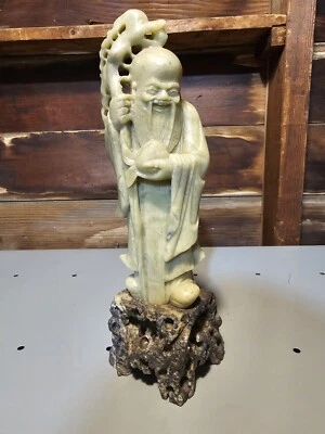 Jabonera de colección Shoushan SHOU LAO DIOS DE LA LONGEVIDAD talla en piedra 9" de alto Foto 1 de 4