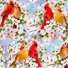 1 1/3 Yard Red Yellow Cardinals Dogwood Flowers Cotton Fabric 1 Yard 12 Inches