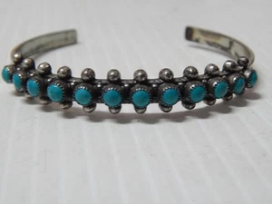 VINTAGE 1930s ZUNI / NAVAJO INDIAN STERLING 12 TURQUOISE STONESROW BRACELET - Picture 1 of 5