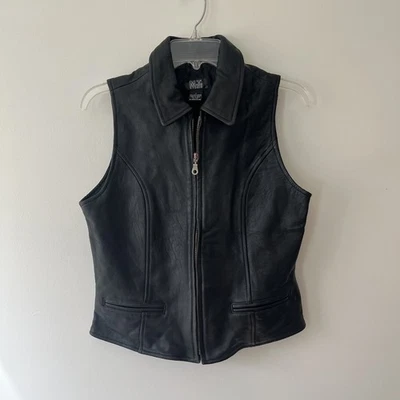 M.T. Studio Leather Vest Women's 6 Black Sleeveless Moto Jacket - Image 1 of 4
