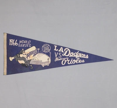 Banderín de béisbol tamaño completo vintage original 1966 SERIE MUNDIAL Dodgers vs Orioles Foto 1 de 4
