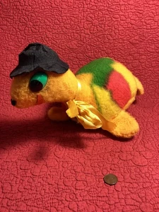 11 Zoll Vintage orange Schildkröte mit buntem Muschel Filzhut Plüsch Stofftier Fehler - Bild 1 von 6