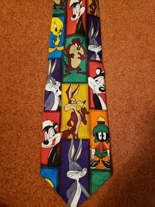 Vintage Looney Tunes Mania 1993 Polyester Mens Necktie Bugs Bunny Tweety - Picture 1 of 14