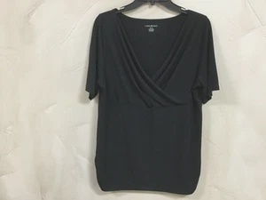 Lane Bryant Women Size 14W / 16W Knit Top Blouse Black Crossover Stretch Ruching - Picture 1 of 10