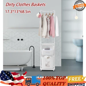 Laundry Basket Plastic Clothes Storage 2 Section Organizer Hamper Rack Shelf - Picture 1 of 17