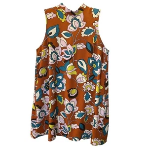 Modcloth ärmelloses geblümtes Etuikleid Gr. XL braun türkis Party Reise Retro - Bild 1 von 1