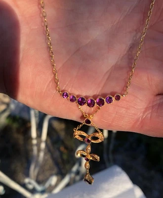 collier or 18 carats Ancien  Belles Améthystes &pierre Fine  5 G5 - Photo 1/4