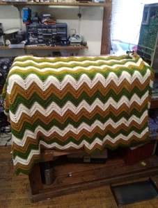 vintage afghan blanket chevron 44 X 90in - Picture 1 of 2