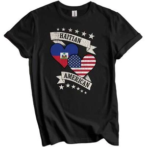 Haitian American Heart Flags Haiti USA T-Shirt - Haitian Gift - Picture 1 of 5