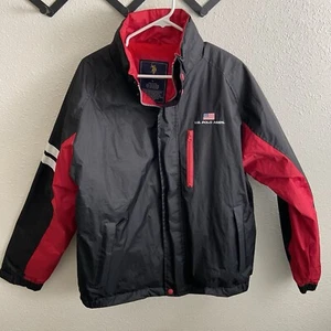 US Polo Assn Jacket Men's Large Black Red Flag hood *read - Picture 1 of 14