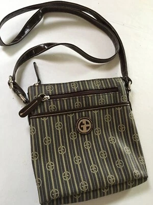 GIANI BERNINI LOGOTIPO BOLSA TIRACOLO BOLSA DE VIAGEM MULTI BOLSO MARROM ~ BOM - Imagem 1 de 4