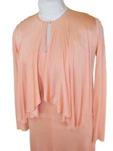 1970 GOWN MAXI SCOTT BARRIE SAKS PEACH RAYON JERSEY 2 PC SLINKY DISCO ERA DRESS - Picture 1 of 13