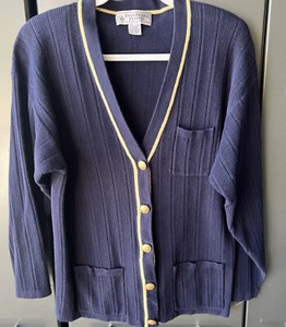 Evan -Picone Navy Classic Collegiate Cardigan, 3 Pocket, 100% Cotton, Sz P\M - Picture 1 of 6