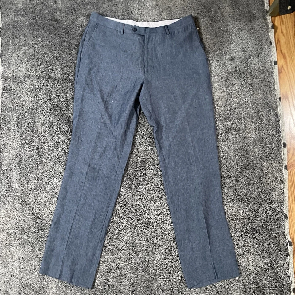 Enzo Tovare Men's 100% Linen Sartorial Blue Suit Pants 36x32 - Image 1 of 4