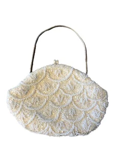 Vintage White Satin Beads And Sequins La Regale Clutch Purse Bag Bridal Wedding - Foto 1 di 6