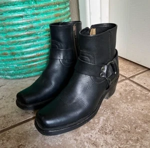 6.5 7 True Vintage Black Frye Harness Boots Rare Short Patina Leather - Picture 1 of 6