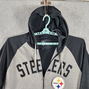 Pittsburgh Steelers Adult Hooded Sweatshirt L Gray Black Full Zip Front Fleece - Picture 1 of 22