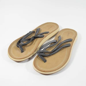JSport by Jambu Baltimore Hanging Black Faux Leather Thong Flip Flops Sz 11 - Picture 1 of 3