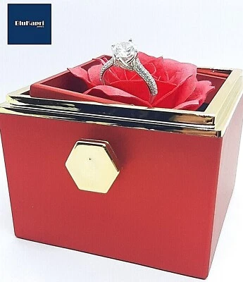 Anello Donna Argento Solitario 2 kt  Pave' di zirconi bianchi  scatola con rosa - Immagine 1 di 4