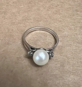 Vintage 925 Sterling Silver Cultured Pearl Size 4 - Picture 1 of 5