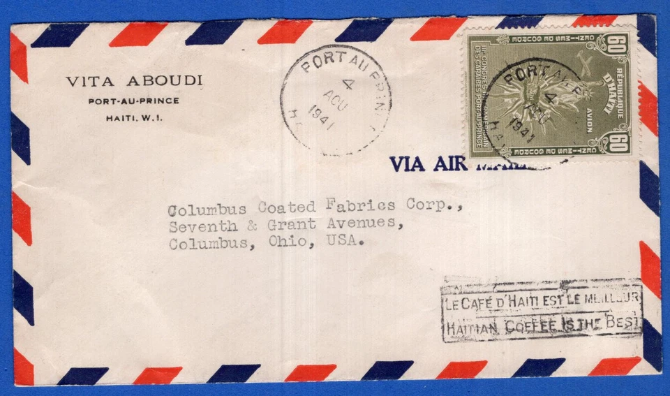 HAITI, 1941, AIR MAIL COVER TO USA, W/ADVERTISING  - Image 1 of 1