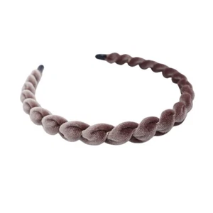 Beige Spiral Soft Velvet Thin Headband/Hairband - Picture 1 of 2