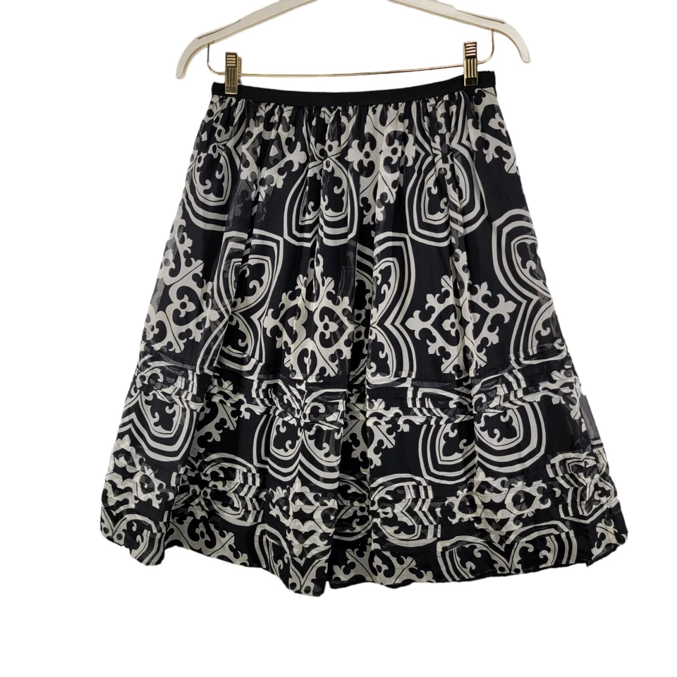 J.Crew 100% Silk Midi Skirt SZ 4 black and white Geometric pattern design lined  - Изображение 1 из 4