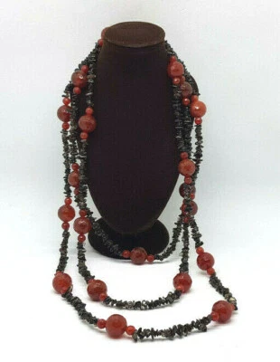 EXTRA LONG ANTIQUE ART DECO CHERRY AMBER GLASS WITH OTHER STONES BEADS NECKLACE - Image 1 of 4