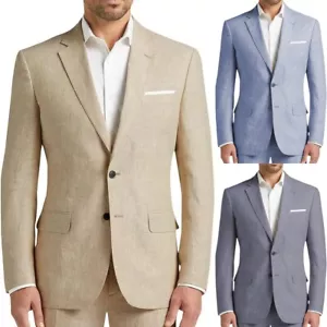 Men 2 Piece Linen Suits Summer Grooms Bestmen Wedding Formal Tuxedo 42r 44r 46r - Picture 1 of 13