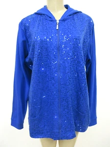 QUACKER FACTORY BLUE SEQUIN EMBELLISHED LONG SLEEVE HOODED TOP SIZE XL - Picture 1 of 8