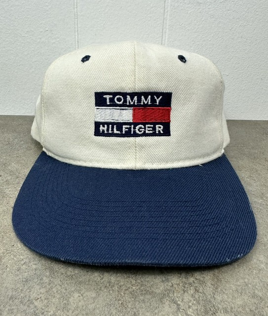 Tommy Hilfiger USA Flag Patch Cotton Baseball Cap Trucker Hat White TH Logo  NWT