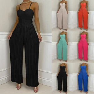 Women Sexy Sleeveless High Waist Belt Jumpsuit Wide Leg Casual Playsuit Jumpsuit - Picture 1 of 37