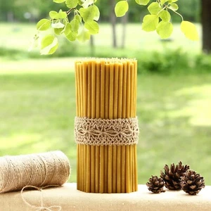 🟡 Thin ~155x5.4mm Handmade 100% Natural Beeswax Altar Church Orthodox Candles - Picture 1 of 3