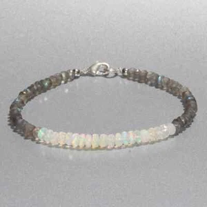 Bracciale perle opale etiope naturale perline labradorite braccialetto sfaccettato - Foto 1 di 5