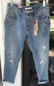 Levi's 535 Super Skinny Ankle Jeans sz 12 W31 Mid Rise Ripped/Embellished NWT D2 - Picture 1 of 11