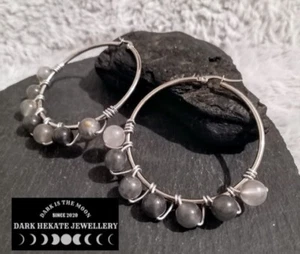 Cloud Quartz. Stainless Steel Hoops. Hand wrapped Crystal. Metaphysical. Pair. - Picture 1 of 7
