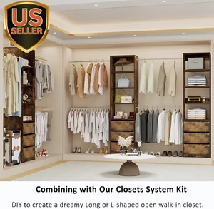 Closet System with 3 Drawers, 8FT Wooden Closet Organizer System, 99” Closet ... - Picture 1 of 8
