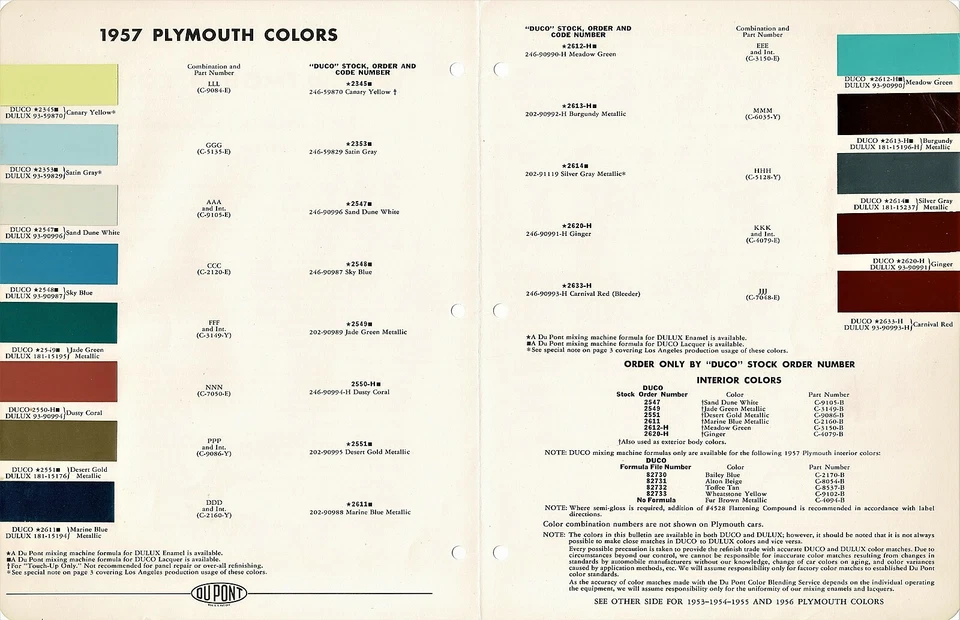 PLYMOUTH BELVEDERE SAVOY PLAZA 1957 VAGÓN SUBURBANO PINTURA ASTILLAS HOJAS (DuPont) Foto 1 de 1