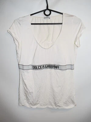 Dolce & Gabbana D&G White Sleeveless Top Logo Elastic Stripe Womens Size XL - Image 1 of 4