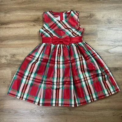 Bonnie Jean Dress Girls Size 12 Christmas Holiday Plaid Party Recital Metallic - Image 1 of 4