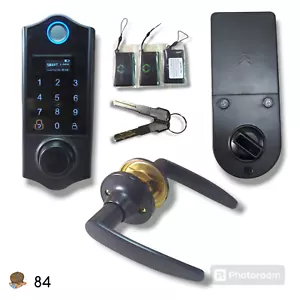 Cerradura de puerta inteligente con huella digital HARFO D02 con manija de palanca (negro mate) - Imagen 1 de 16