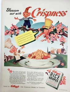 Kelloggs Snap Crackle Pop Spring Blossom Vtg 1942 Cereal Ad Rice Krispies - Picture 1 of 7