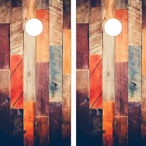 WASSERDICHT & LICHTFEST Cornhole Board Wraps / bunte Holzmaserung (rustikal) - Bild 1 von 9