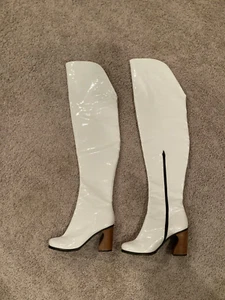 Women's White Round Toe Retro Go Go Zipper Over Knee High Boots Size US 8 - Picture 1 of 11
