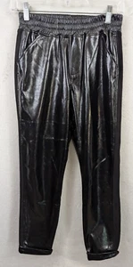 David Lerner New York sz S Faux Leather Vegan Pants black shiny cuffs 1241 - Picture 1 of 6